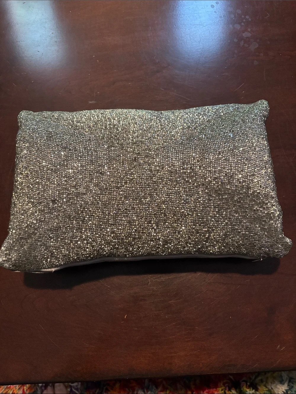 Sparkling Silver Beaded Throw Pillow